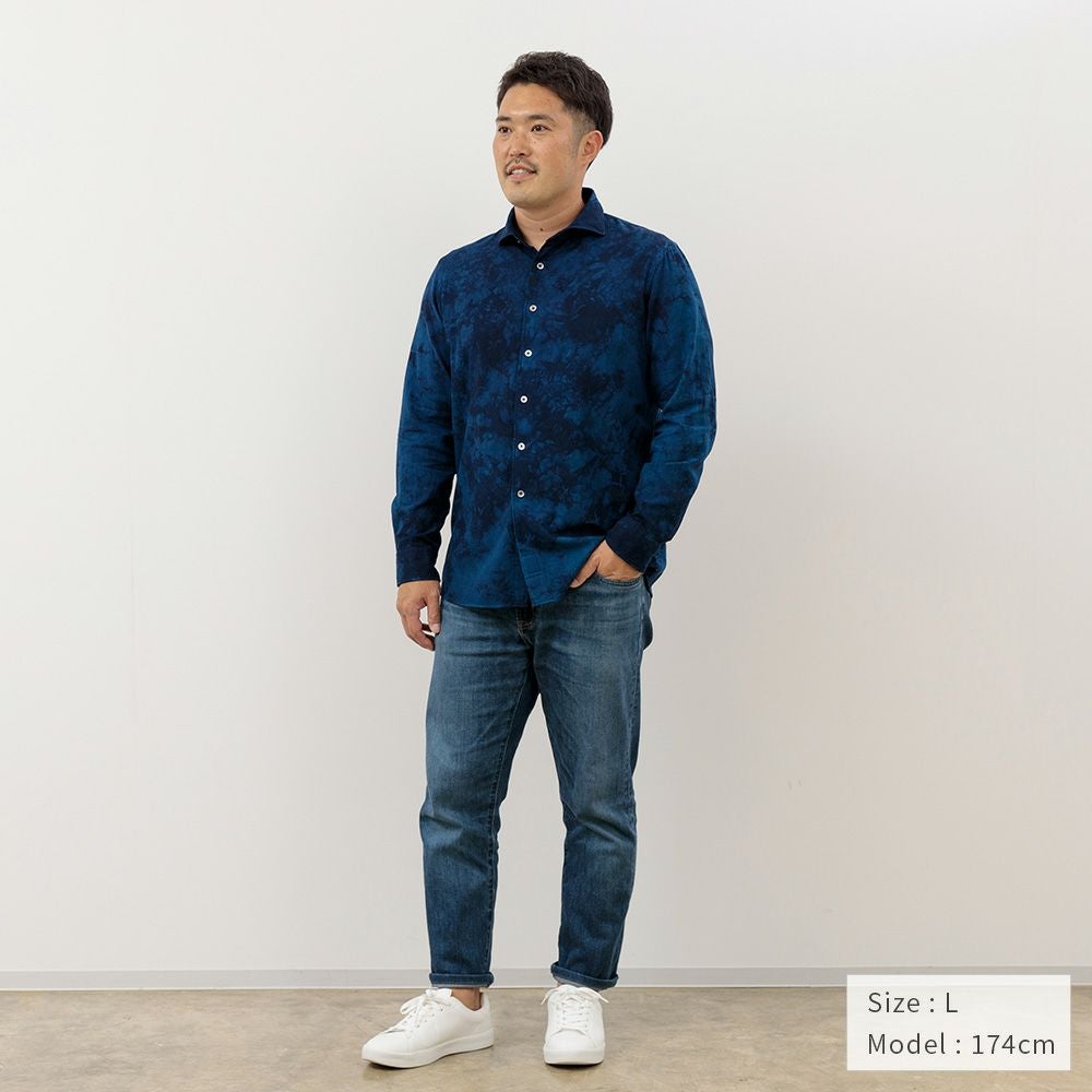 今治プレミアムパイル×徳島本藍】藍染メンズ カジュアルシャツ 長袖 今治プレミアムパイル×徳島本藍】藍染メンズ カジュアルシャツ 長袖