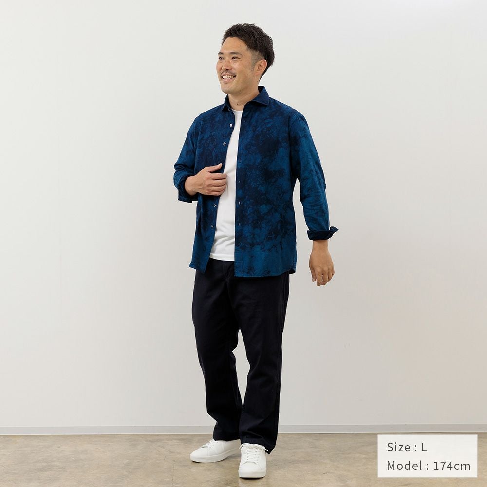 今治プレミアムパイル×徳島本藍】藍染メンズ カジュアルシャツ 長袖