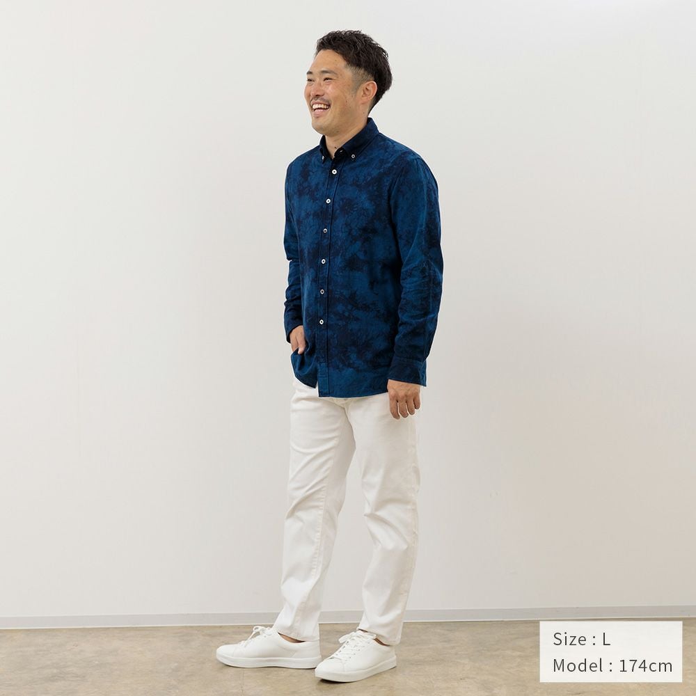 今治プレミアムパイル×徳島本藍】藍染メンズ カジュアルシャツ 長袖