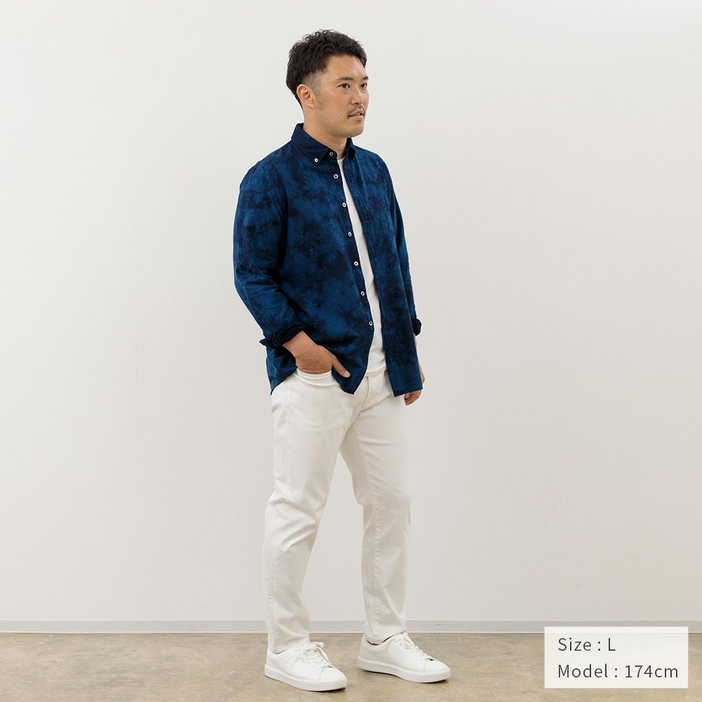 今治プレミアムパイル×徳島本藍】藍染メンズ カジュアルシャツ 長袖